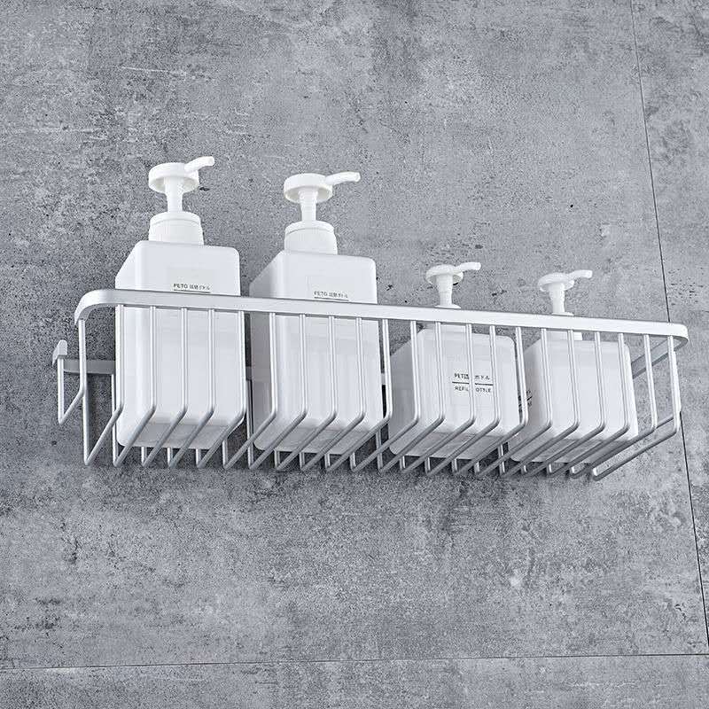 Space aluminum grid rack bathroom wall mounted rectangular mesh basket bathroom single layer deepened storage rack bath stainless steel shelf