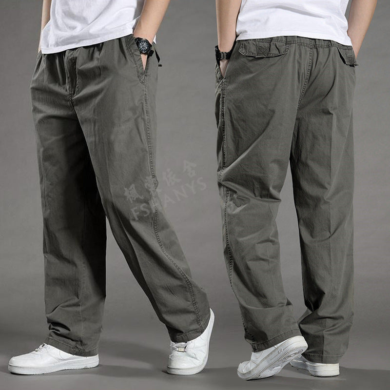 Spring and Autumn Thin Men's Casual Pants Plus Size Cargo Pants Large Size Loose Middle-aged Men's Trousers Cotton Straight Elastic Waist