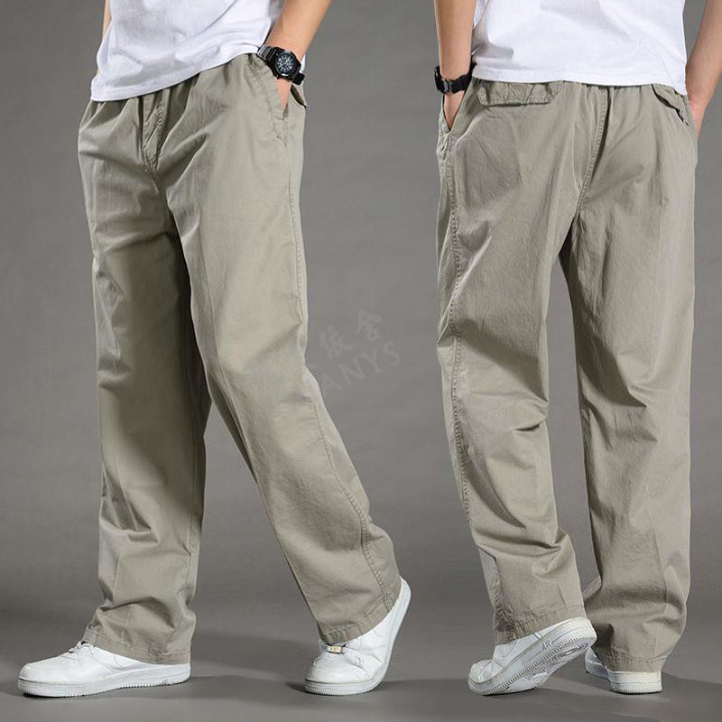 Spring and Autumn Thin Men's Casual Pants Plus Size Cargo Pants Large Size Loose Middle-aged Men's Trousers Cotton Straight Elastic Waist