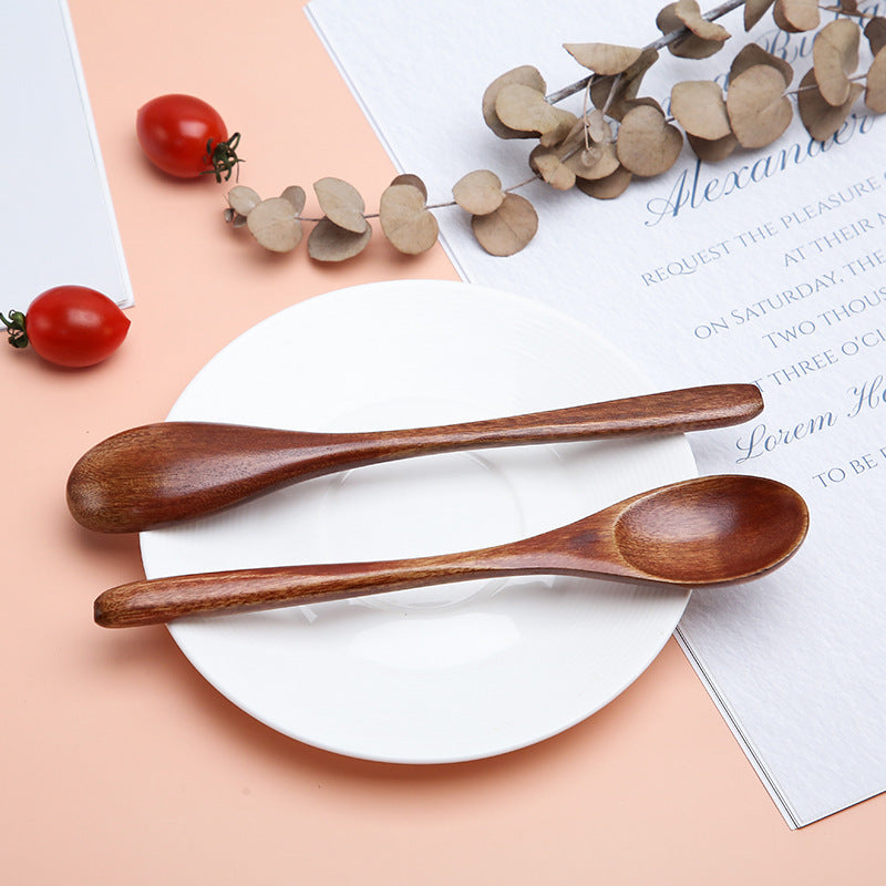 Nanmu Japanese Style Wooden Spoon Home Tableware Dessert Spoon Solid Wood Lacquer Soup Spoon Honey Coffee Stirring Spoon Wholesale