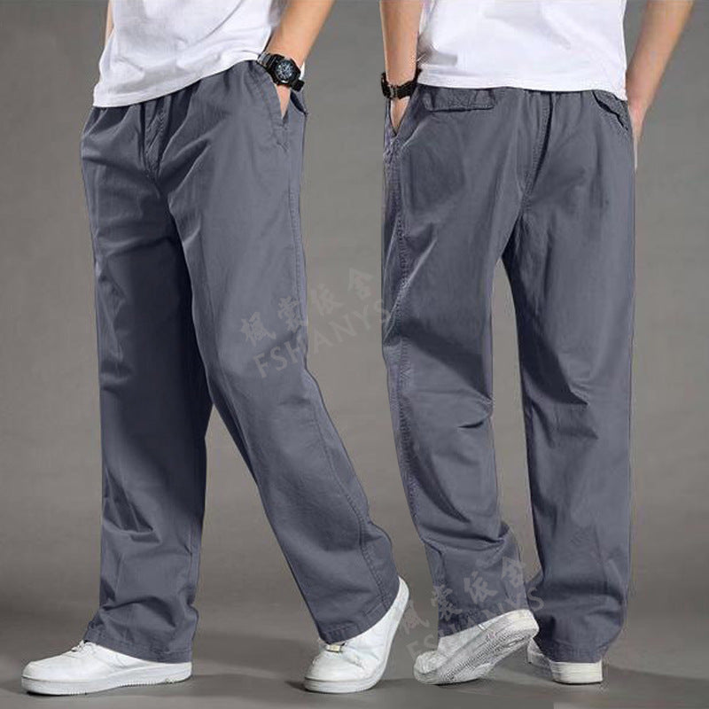 Spring and Autumn Thin Men's Casual Pants Plus Size Cargo Pants Large Size Loose Middle-aged Men's Trousers Cotton Straight Elastic Waist