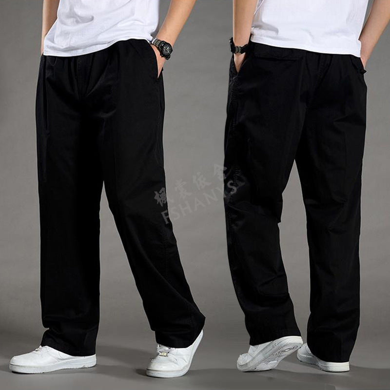 Spring and Autumn Thin Men's Casual Pants Plus Size Cargo Pants Large Size Loose Middle-aged Men's Trousers Cotton Straight Elastic Waist