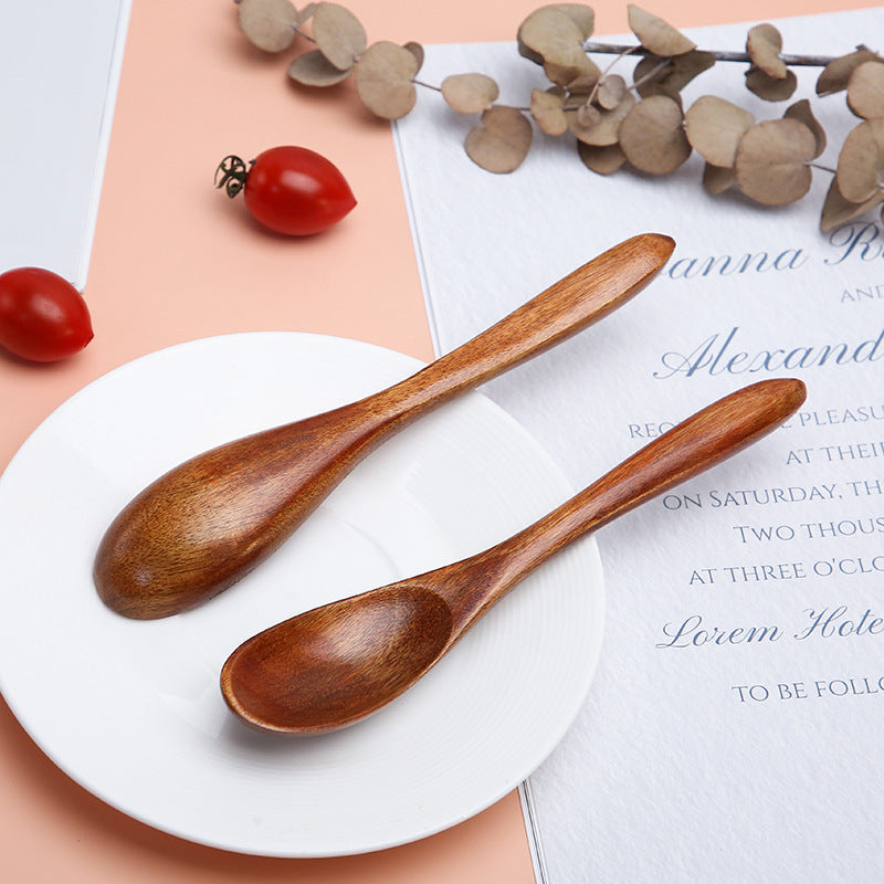Nanmu Japanese Style Wooden Spoon Home Tableware Dessert Spoon Solid Wood Lacquer Soup Spoon Honey Coffee Stirring Spoon Wholesale