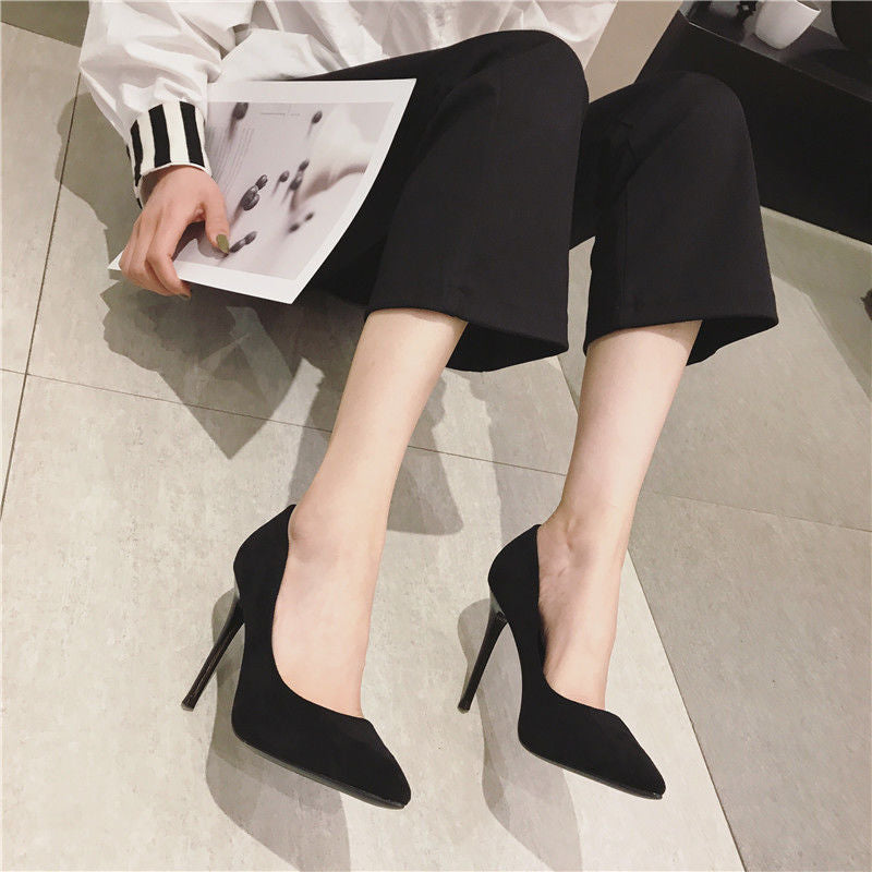 Fall 2023 Versatile New Small Fresh Girl Single Shoes Sexy High Heels Women's Stiletto Black Professional Pointed Shoes