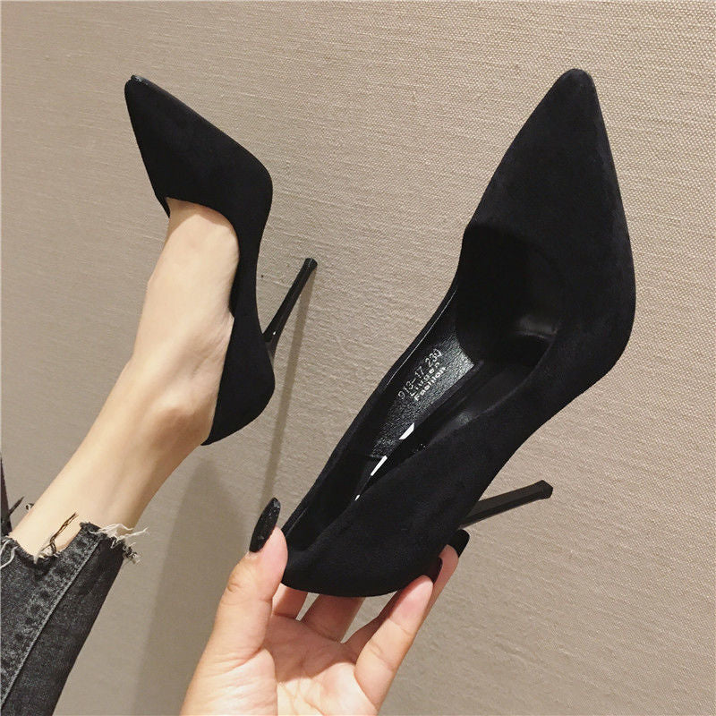 Fall 2023 Versatile New Small Fresh Girl Single Shoes Sexy High Heels Women's Stiletto Black Professional Pointed Shoes