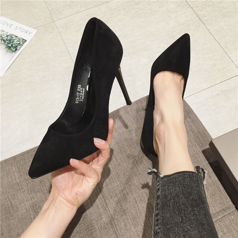 Fall 2023 Versatile New Small Fresh Girl Single Shoes Sexy High Heels Women's Stiletto Black Professional Pointed Shoes