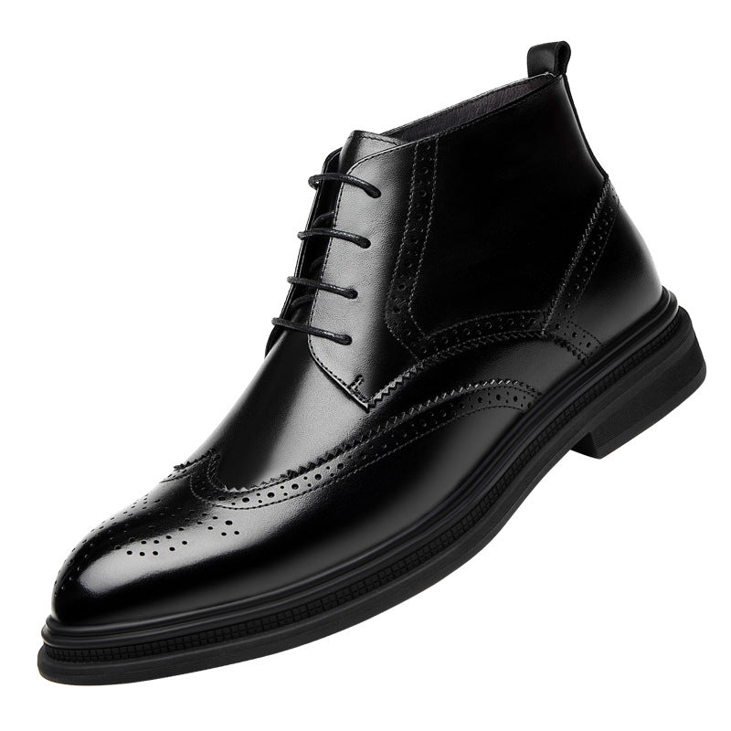 Winter brogue boots, mid-top leather shoes, men's velvet Chelsea boots, heightened martin boots, leather men's booties