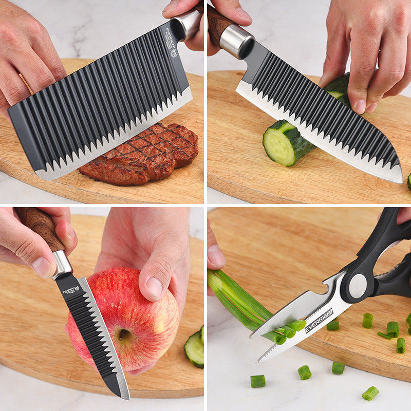 Wood grain knife five-piece black wavy pattern kitchen set knife gift box multi-functional kitchen knife combination knife set