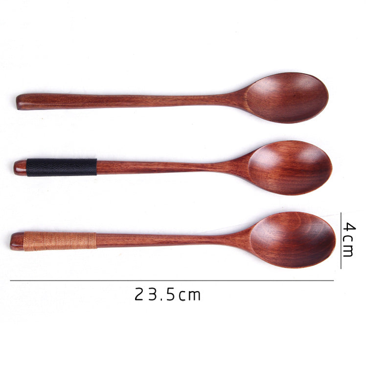 Wooden spoon long handle old lacquer juice spoon solid wood small coffee spoon Japanese style Japanese style soup spoon baby spoon