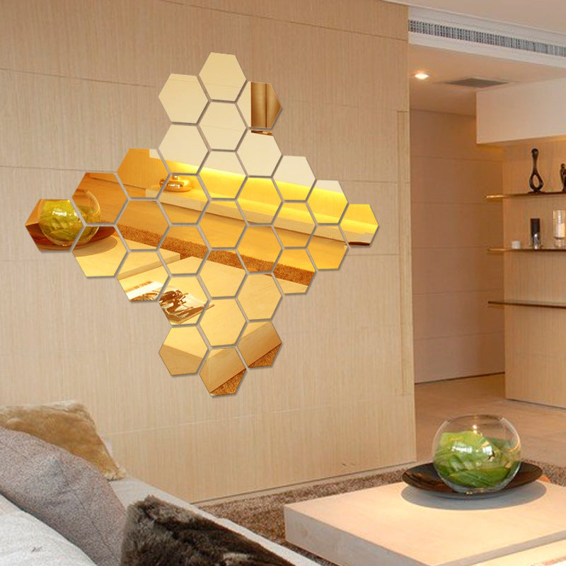 JM006 Hexagonal Acrylic Mirror Wall Sticker DIY Home Decoration Mirror Sticker Three-dimensional waterproof self-adhesive wall sticker
