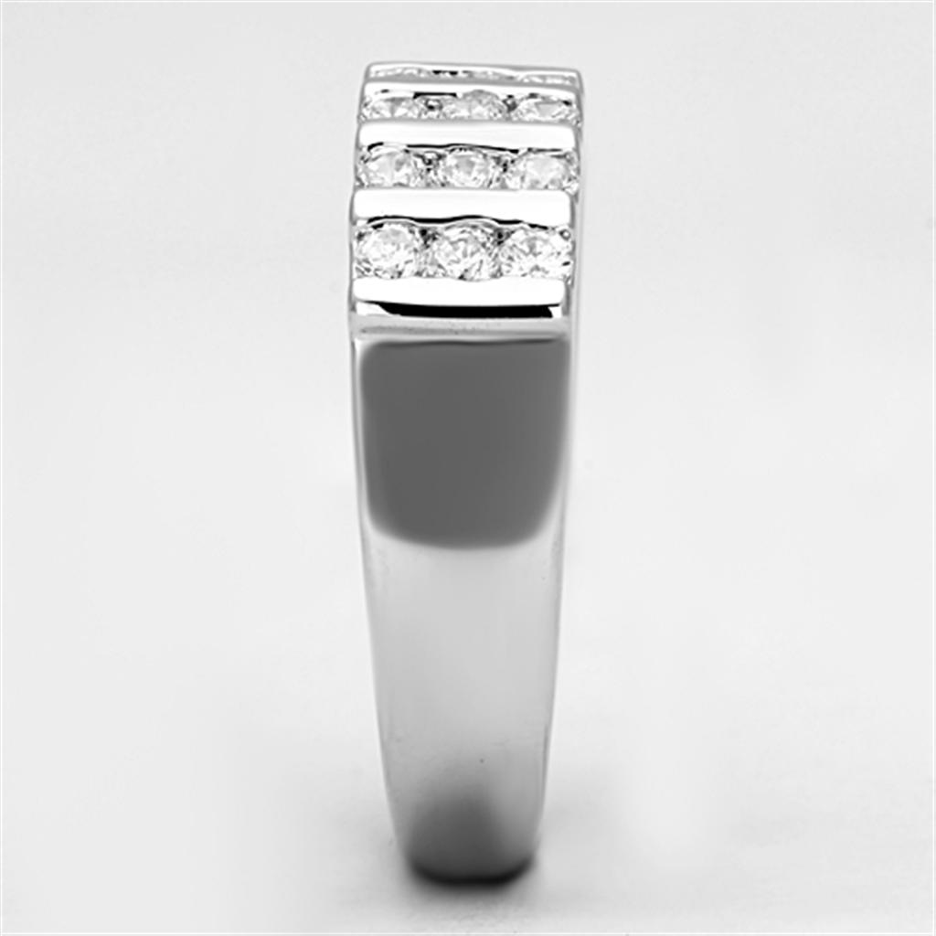 3W488 - Rhodium Brass Ring with AAA Grade CZ in Clear