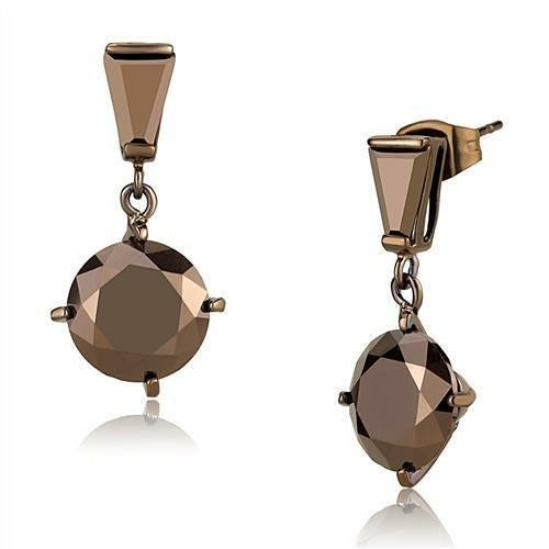 3W1133 - IP Coffee light Brass Earrings with AAA Grade CZ in Light Co