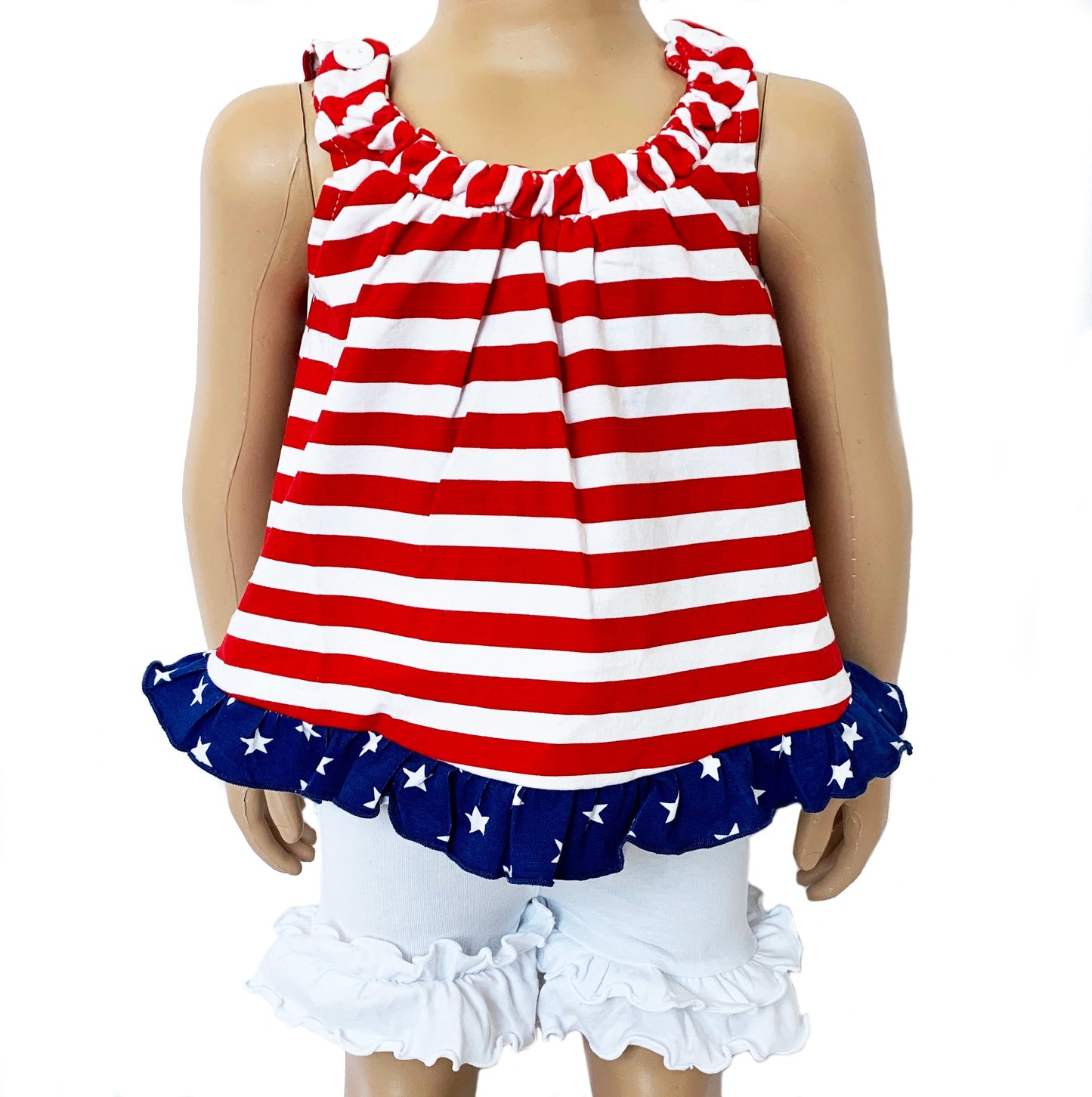 AnnLoren Girls White Knit Ruffle Shorts Summer Camp Clothing