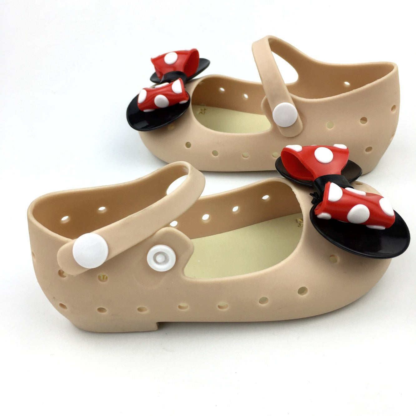 New summer cute simple baby and children's sandals, hole shoes, breathable polka dot bow, fashionable plastic snap fastenings