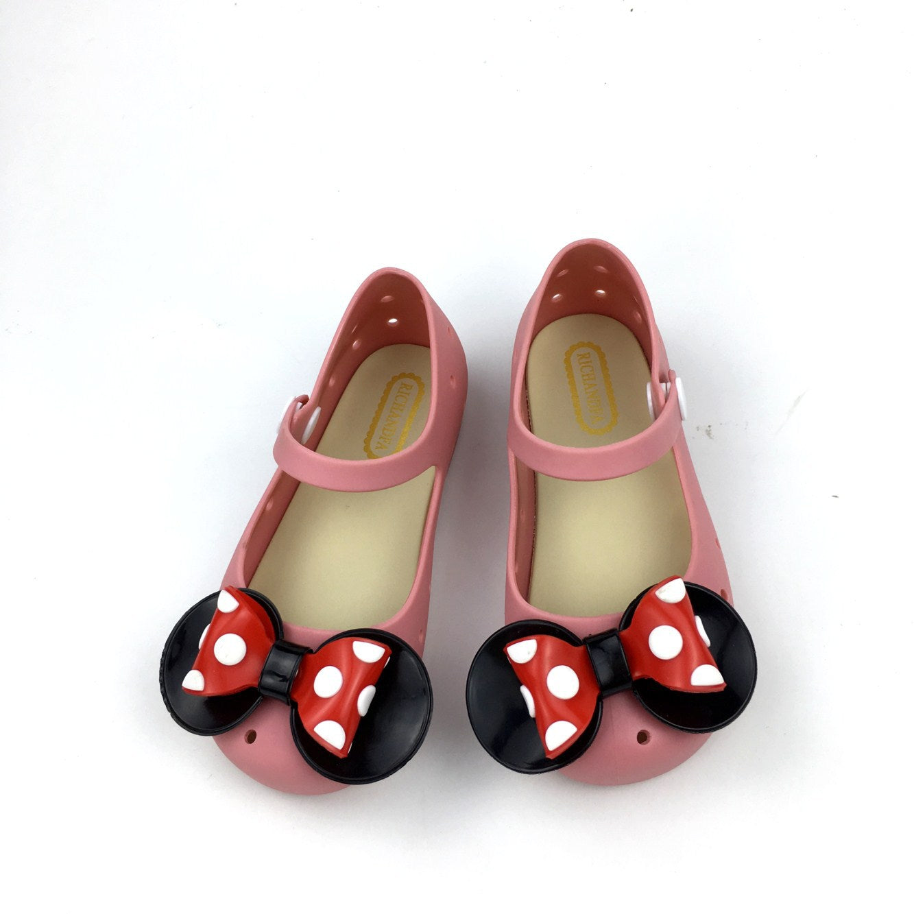 New summer cute simple baby and children's sandals, hole shoes, breathable polka dot bow, fashionable plastic snap fastenings