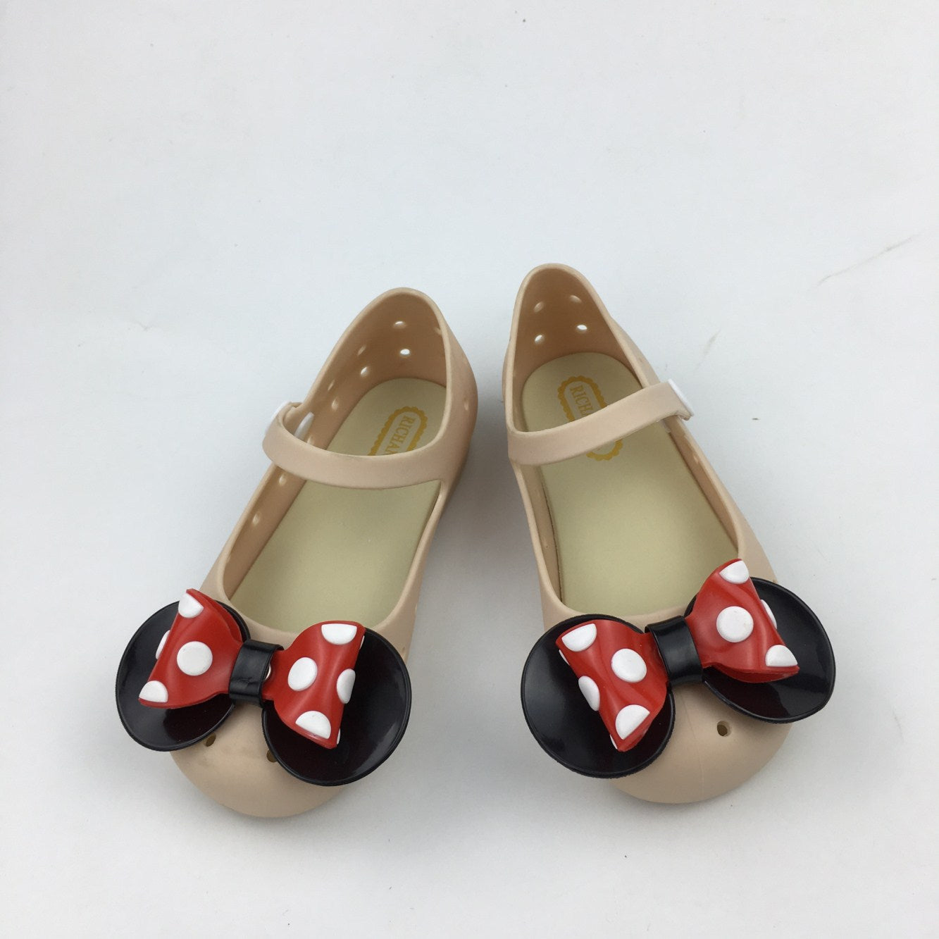 New summer cute simple baby and children's sandals, hole shoes, breathable polka dot bow, fashionable plastic snap fastenings