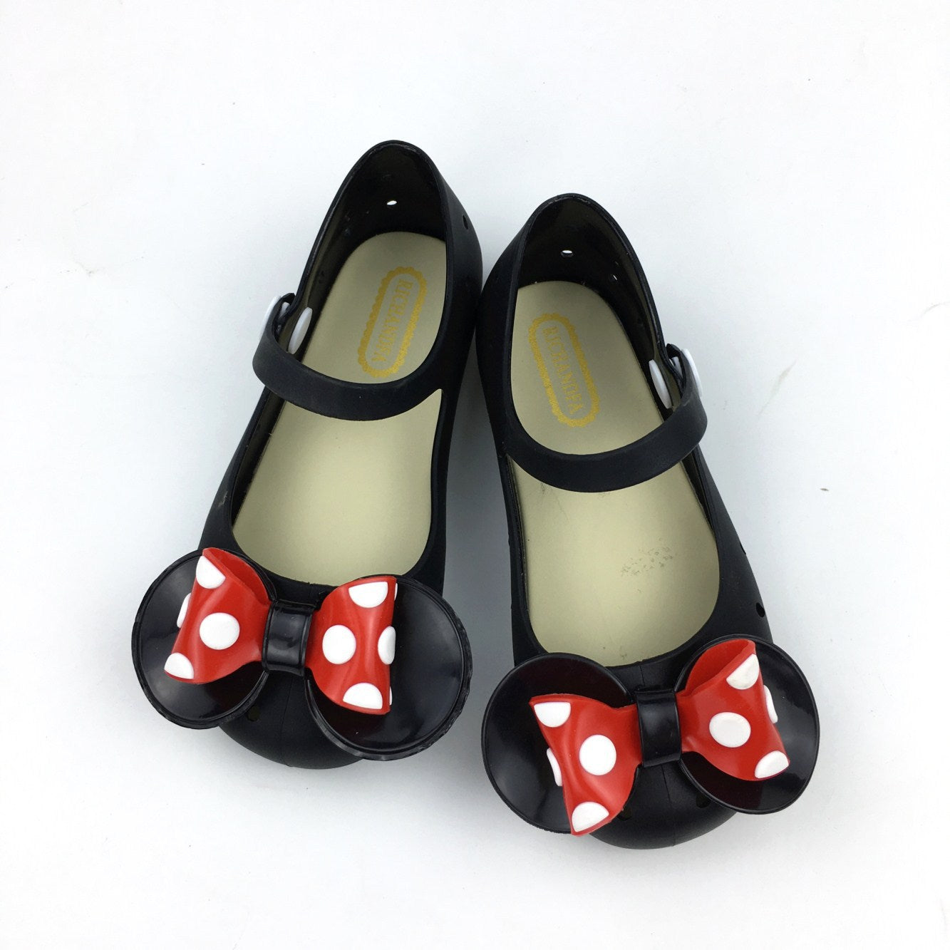 New summer cute simple baby and children's sandals, hole shoes, breathable polka dot bow, fashionable plastic snap fastenings