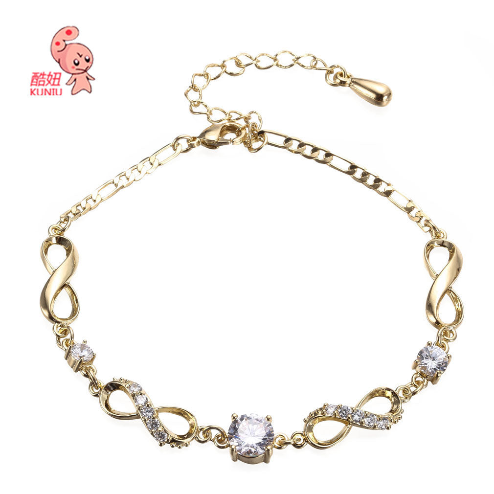 ebay Japanese and Korean fashion personality 8 type bracelet jewelry copper bottom girl simple and versatile anklet manufacturer one piece direct sale