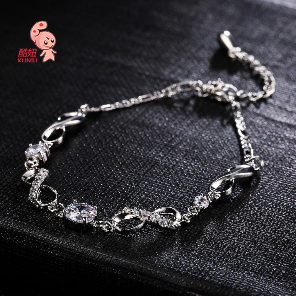 ebay Japanese and Korean fashion personality 8 type bracelet jewelry copper bottom girl simple and versatile anklet manufacturer one piece direct sale