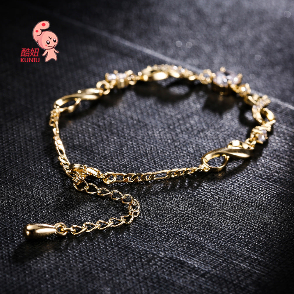 ebay Japanese and Korean fashion personality 8 type bracelet jewelry copper bottom girl simple and versatile anklet manufacturer one piece direct sale