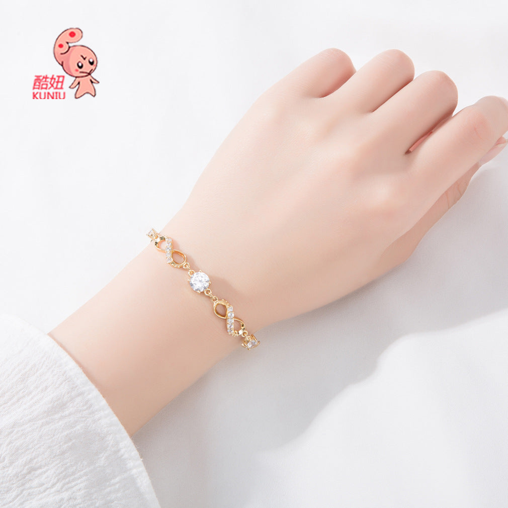 ebay Japanese and Korean fashion personality 8 type bracelet jewelry copper bottom girl simple and versatile anklet manufacturer one piece direct sale