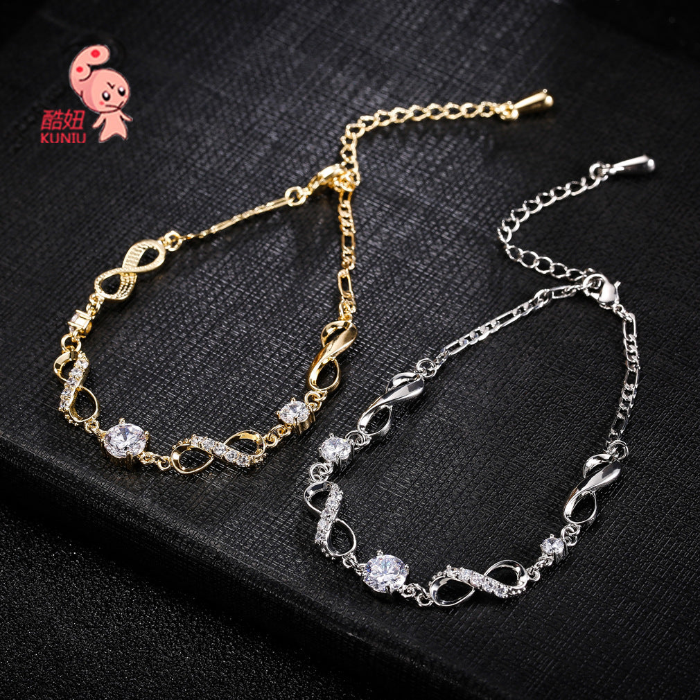 ebay Japanese and Korean fashion personality 8 type bracelet jewelry copper bottom girl simple and versatile anklet manufacturer one piece direct sale