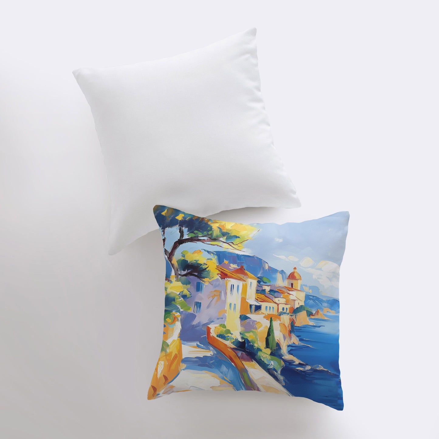 Italian Coastline Pillow | Painting | Throw Pillow | Home Decor | Gift