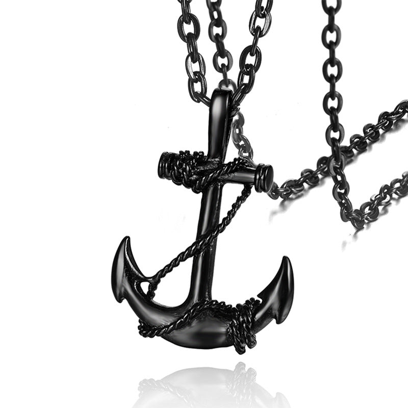 European and American titanium steel boat cat necklace men's stainless steel pendant creative personality cross necklace manufacturers drop shipping