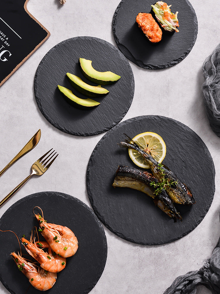 Natural rock plate restaurant steak sushi plating black slate barbecue plate high-end banquet rock western plate