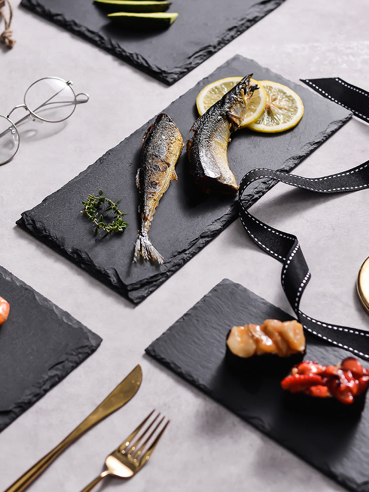Natural rock plate restaurant steak sushi plating black slate barbecue plate high-end banquet rock western plate