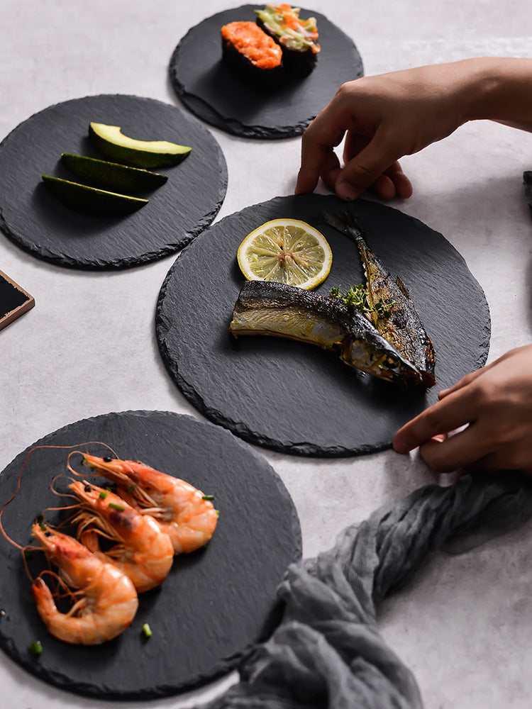 Natural rock plate restaurant steak sushi plating black slate barbecue plate high-end banquet rock western plate