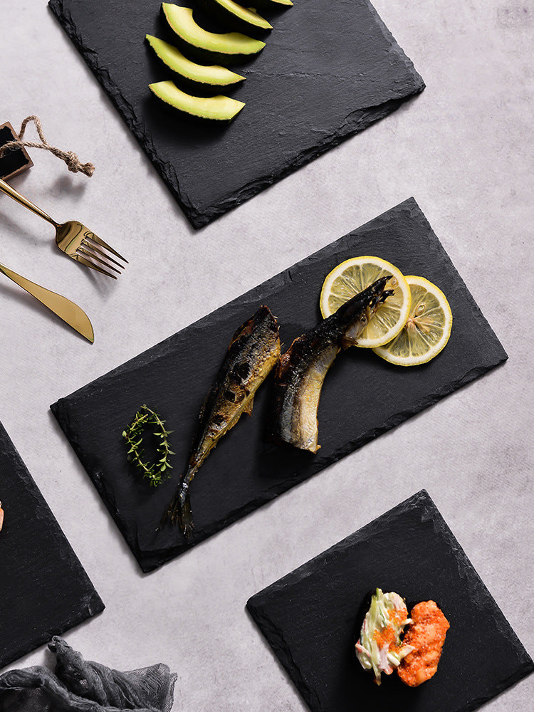 Natural rock plate restaurant steak sushi plating black slate barbecue plate high-end banquet rock western plate