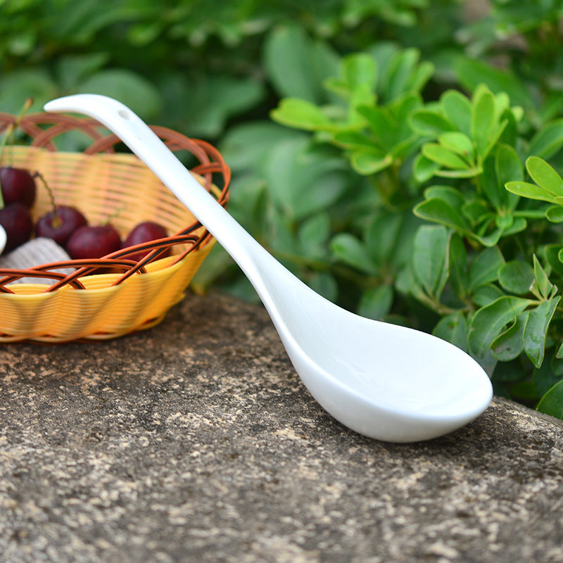 Wholesale Hotel Restaurant Daily Use Porcelain Ceramic Spoon Pure White Big Soup Spoon Rice Spoon Commercial Spoon Dinner Table Tableware