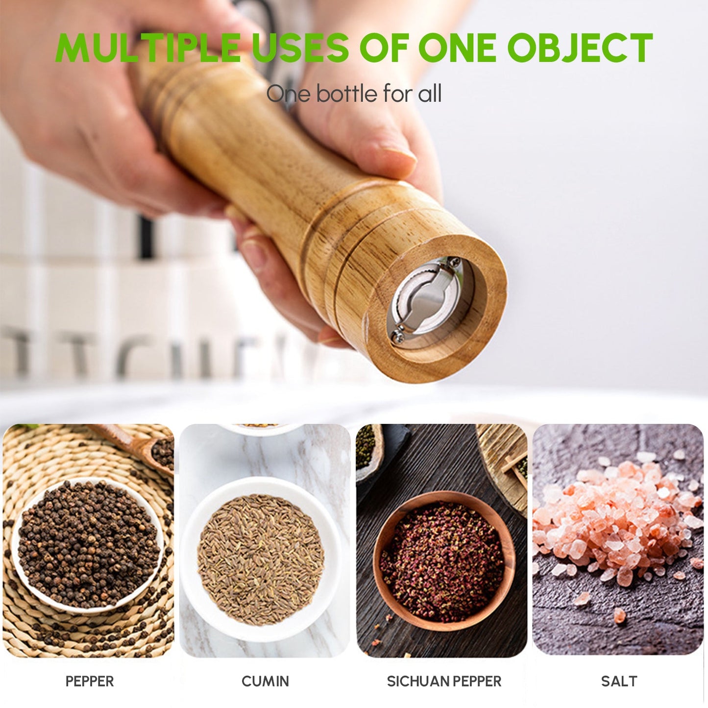 2X Wooden Pepper Grinder Pepper Mill Coarseness Adjustable Peppermill