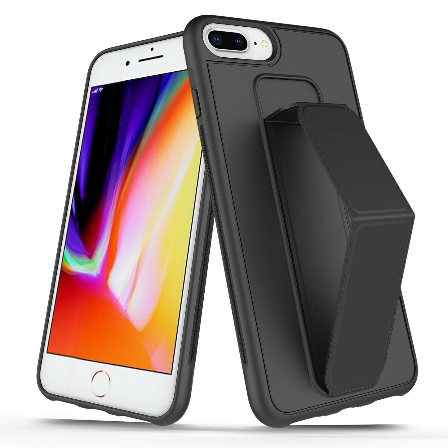 PU Leather Hand Grip Kickstand Case with Metal Plate for iPhone 12 /
