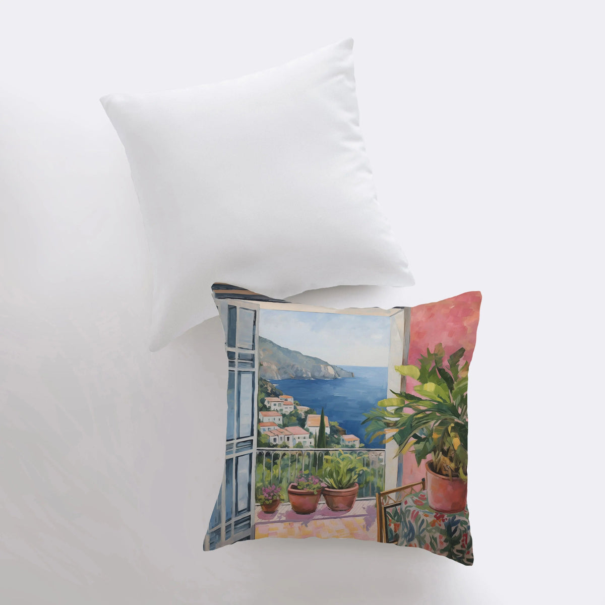 Coastal Town Window | Painting | Coastline | Greece | Italy | Throw
