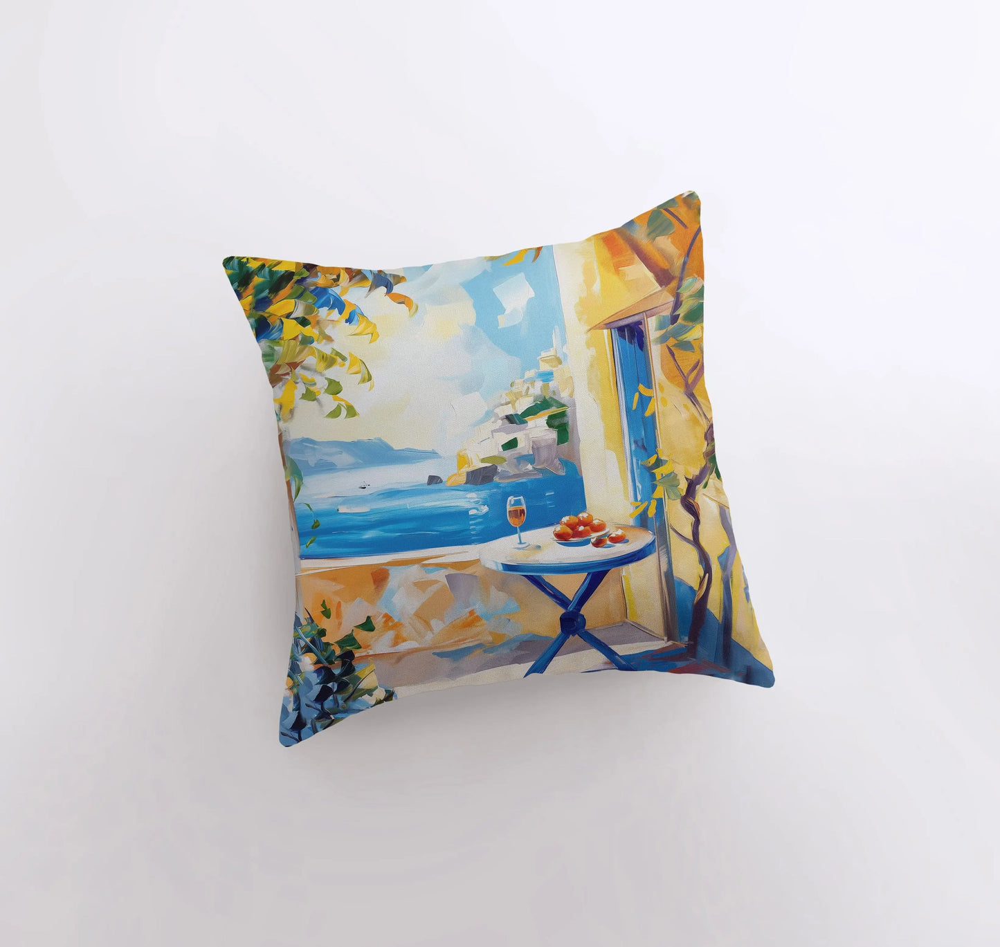 Coastline Villa | Painting | Coastal Pillow | Greece | Italy | Throw