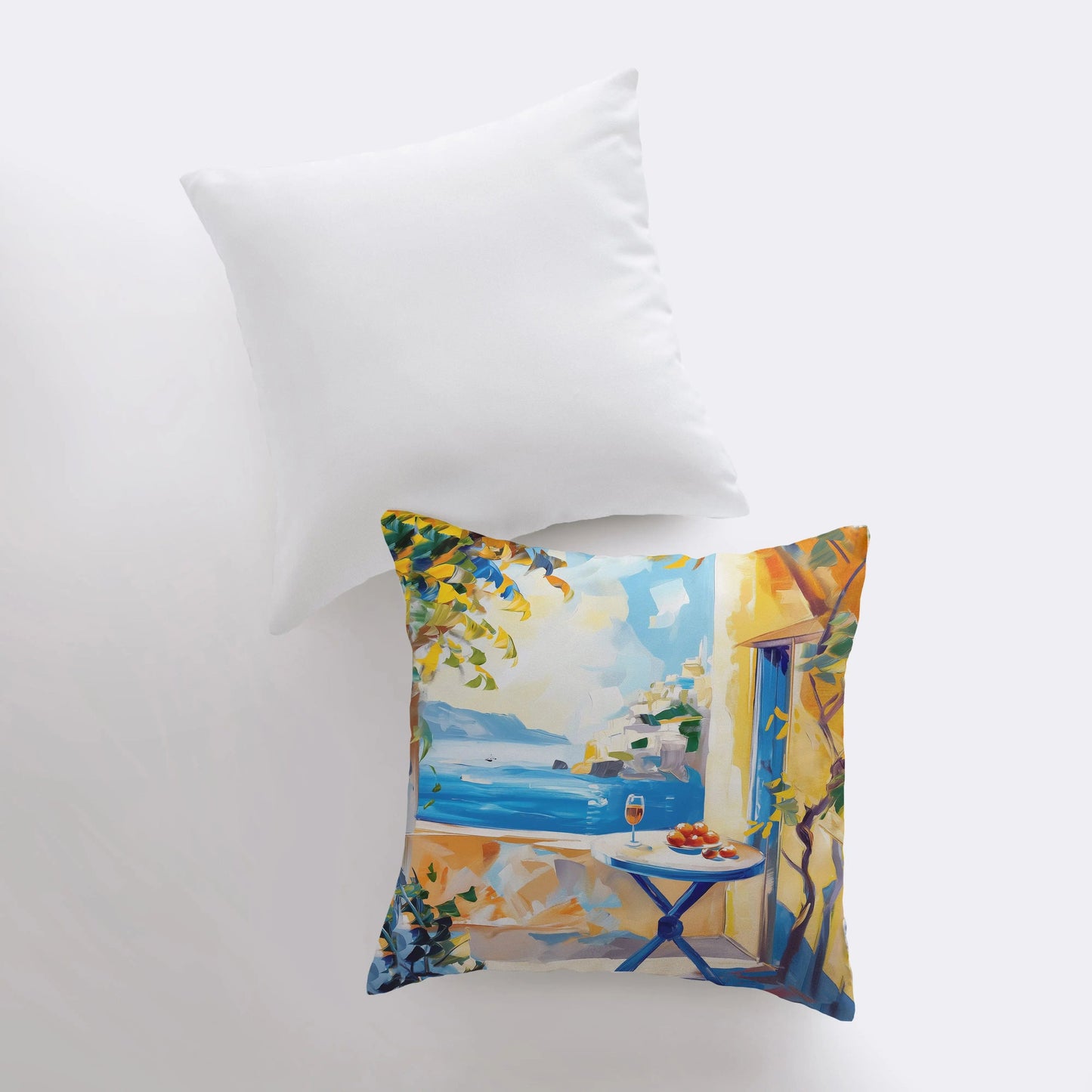Coastline Villa | Painting | Coastal Pillow | Greece | Italy | Throw