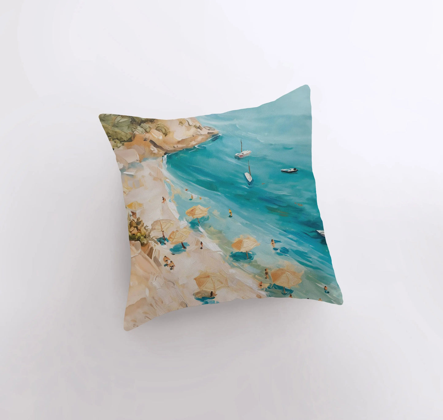 Hidden Coastal Cove | Painting | Beach | Greece | Italy | Throw Pillow