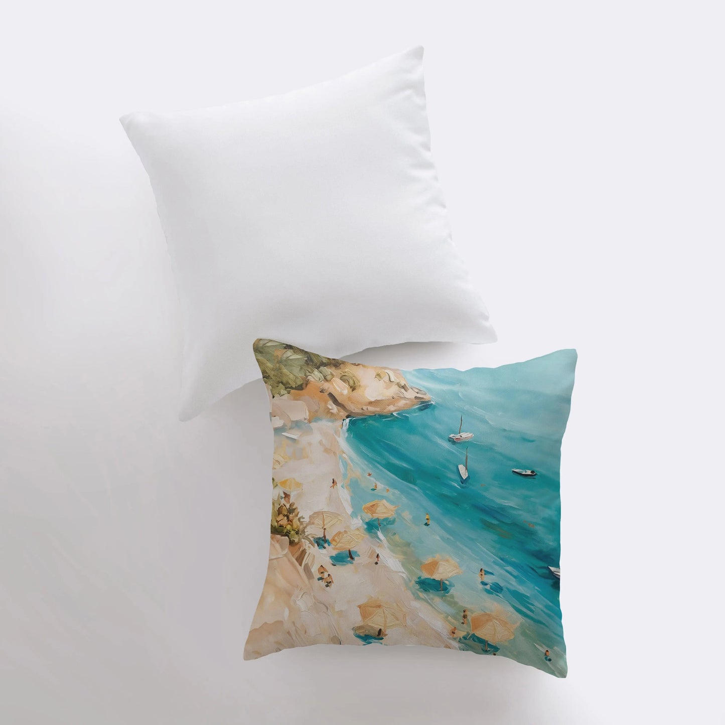 Hidden Coastal Cove | Painting | Beach | Greece | Italy | Throw Pillow