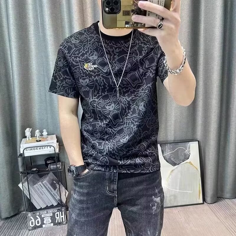 Short Sleeve Men's Short Sleeve T-Shirt New Trend Men's All-Over Printed Casual Top, Teen Fashion Brand T-shirt, Base Shirt