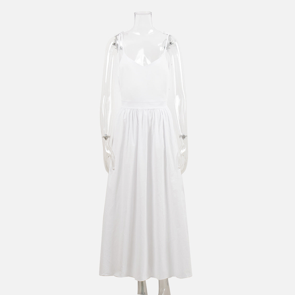 Cross-border cotton V-neck sundress women's European and American 2025 spring new temperament elegant sexy lace-up backless dress