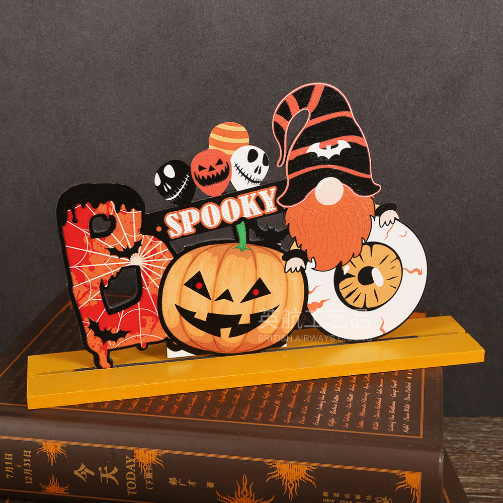 Halloween decorations, wooden ornaments, wooden craft supplies, props, with pedestals, letters, pumpkin tabletop ornaments
