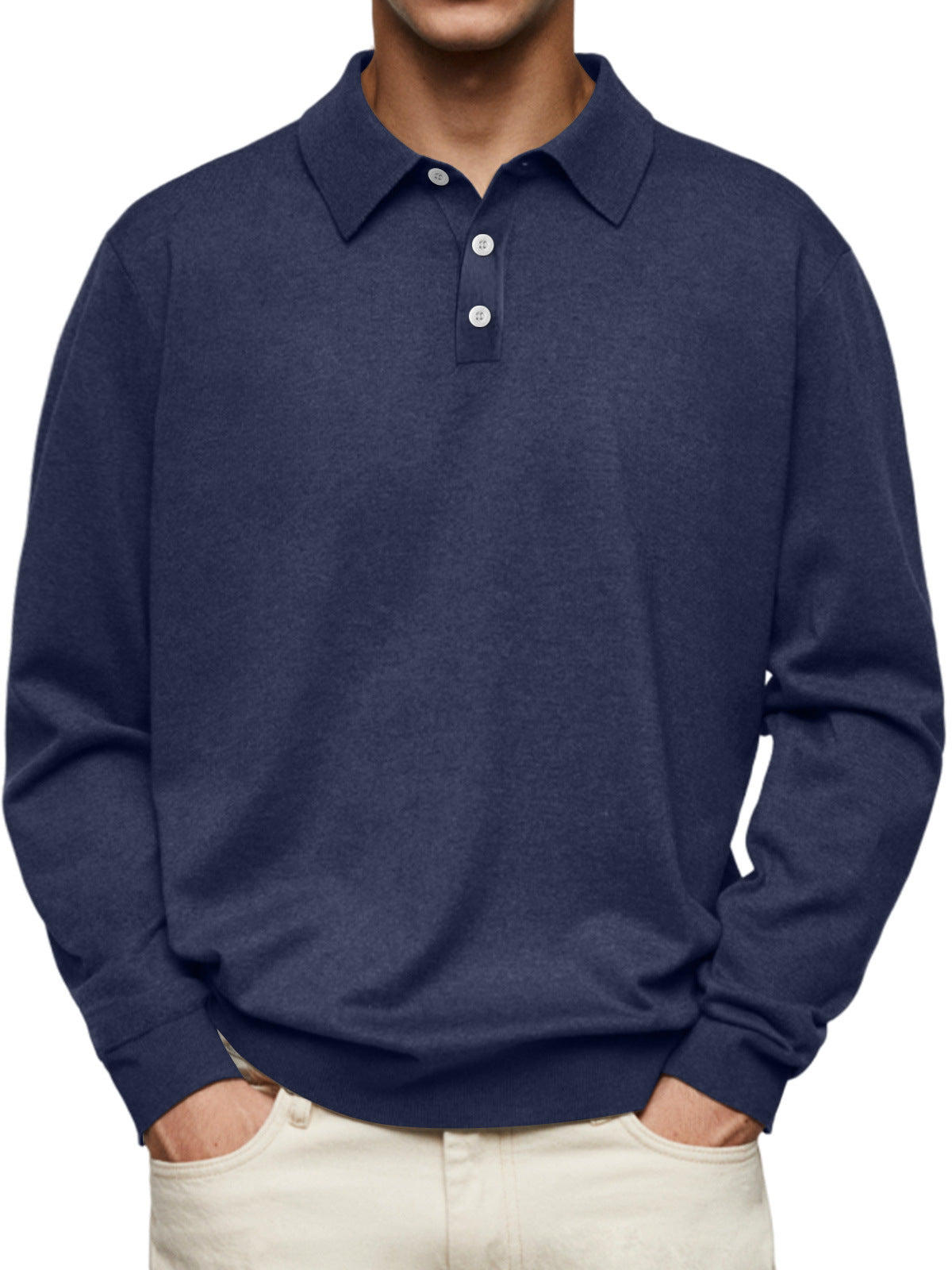 2024 independent station wish Amazon hot autumn long-sleeved V-neck button men's casual top polo shirt
