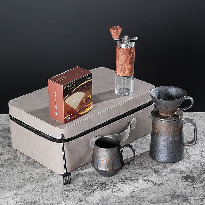 Gilt pour-over set, coffee gift box, coffee utensils, coffee pot, gift drip filter v60 household filter paper grinder