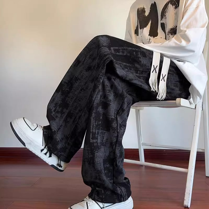 Tie-dye pants men's autumn and winter American loose trendy slacks men's retro high street straight track pants