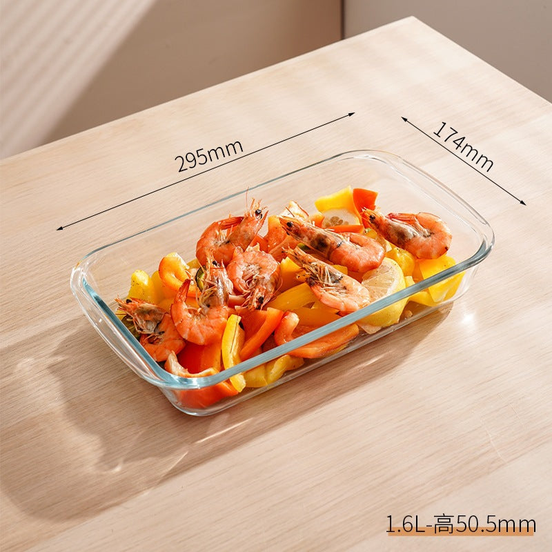 Household high borosilicate glass baking pan High temperature resistant glass baking pan oven microwave steaming fish special steaming and baking