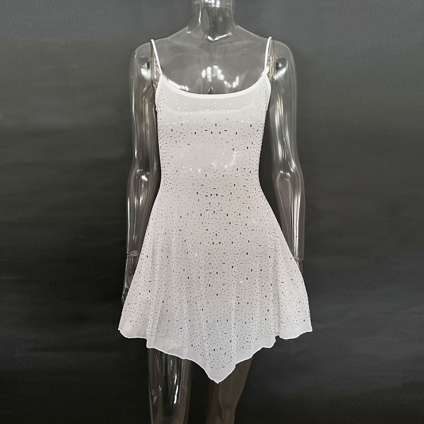 2025 cross-border hot women's clothing Amazon AliExpress independent station party hot diamond semi-sheer slip short dress