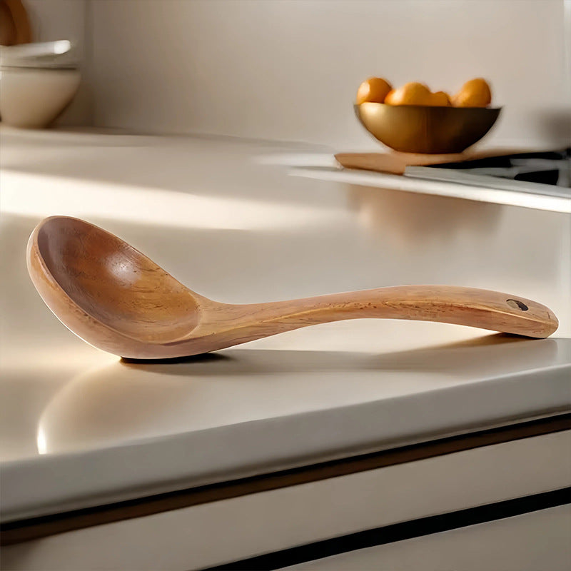 Factory wholesale engravable wooden soup spoon for porridge spoon household kitchen utensils large tablespoon hot pot spoon solid wood long handle spoon
