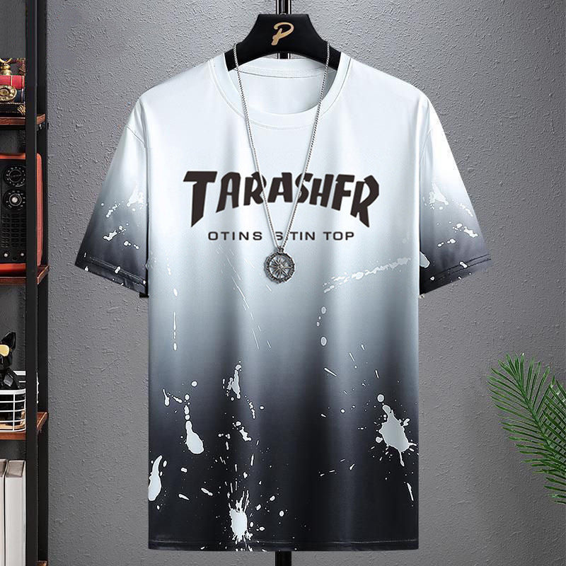 Ice Silk Short Sleeve T-Shirt Men's Summer 2024 New Trend Student Youth Half-sleeved Men's Ice Splash Ink T-shirt